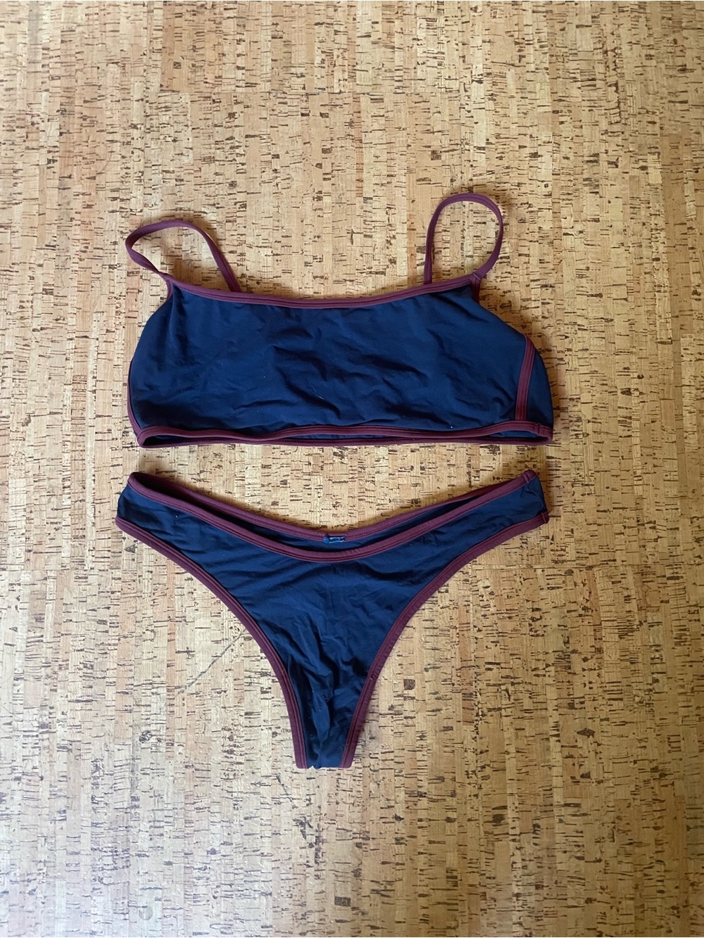SKIMS Navy Bikini Set with Burgundy Trim